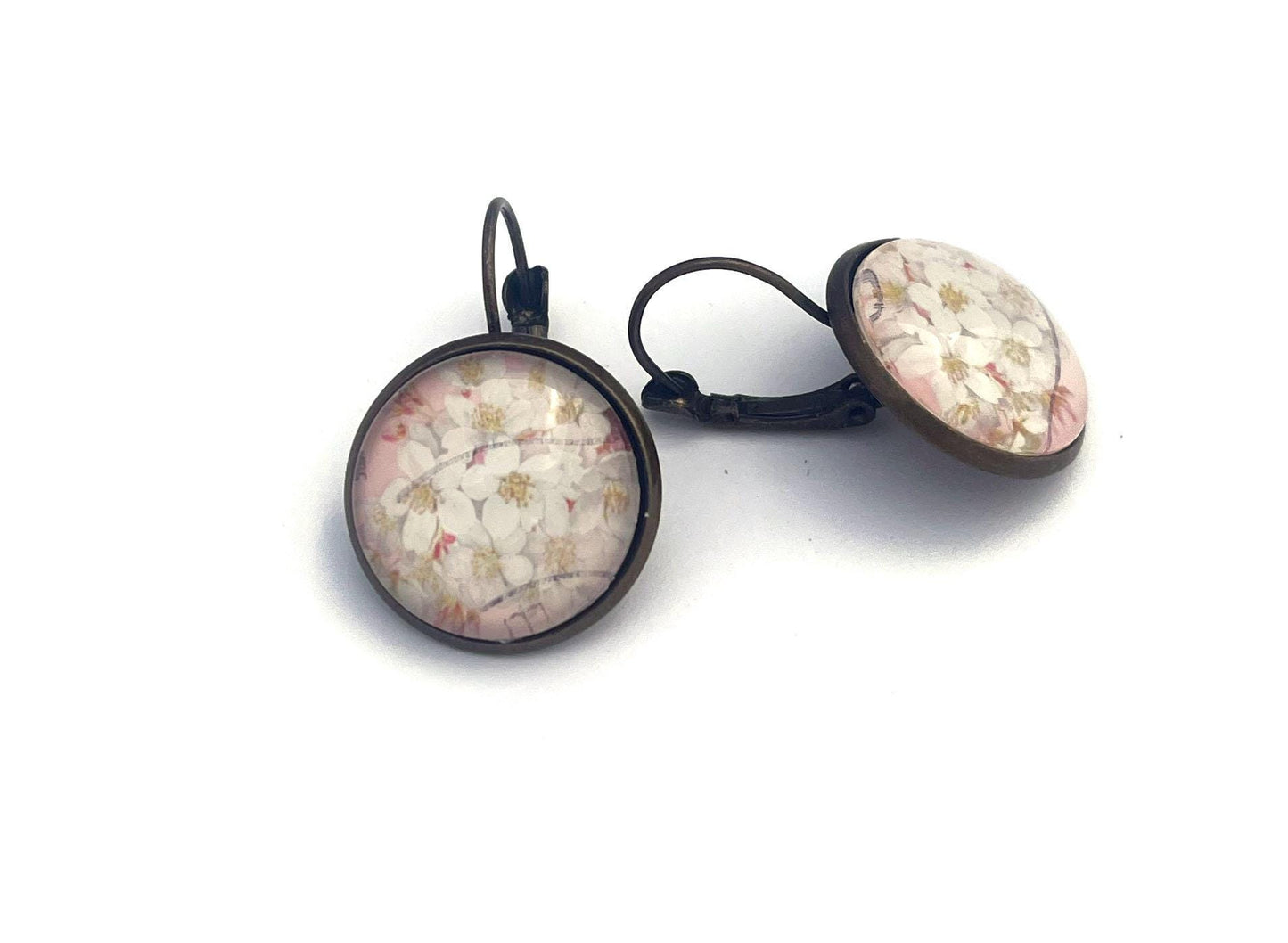 2017 Cherry Blossom - Japan Stamp - Postage stamp jewelry - Vintage Postage Stamp Earrings - French clip earrings in antique bronze finish