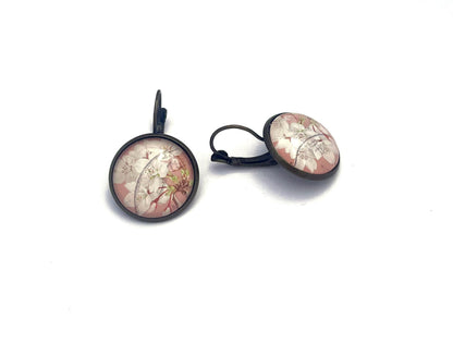 2019 Cherry Blossom - Japan Stamp - Postage Stamp Jewelry - Vintage Postage Stamp Earrings - French clip earrings in antique bronze finish