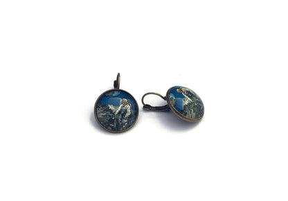 1969 Poland Space Stamp - Postage stamp jewelry - Vintage Postage Stamp Earrings - French clip earrings in antique bronze finish