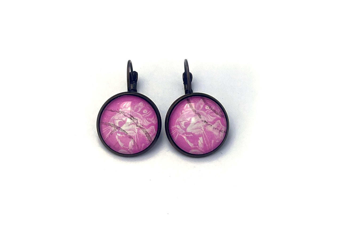 1973 Pink Tiger - Bangladesh Stamp - Postage stamp jewelry - Vintage Postage Stamp Earrings - French clip earrings in antique bronze finish