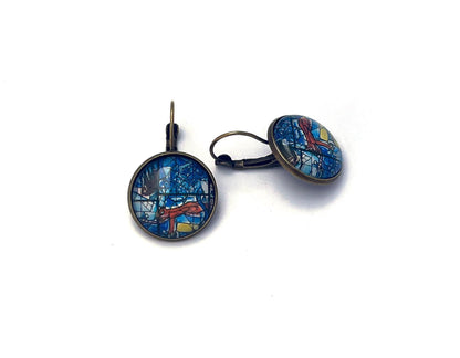 1973 Israel Stamp - Postage stamp jewelry - Postage Stamp Earrings - French clip earrings in antique bronze finish