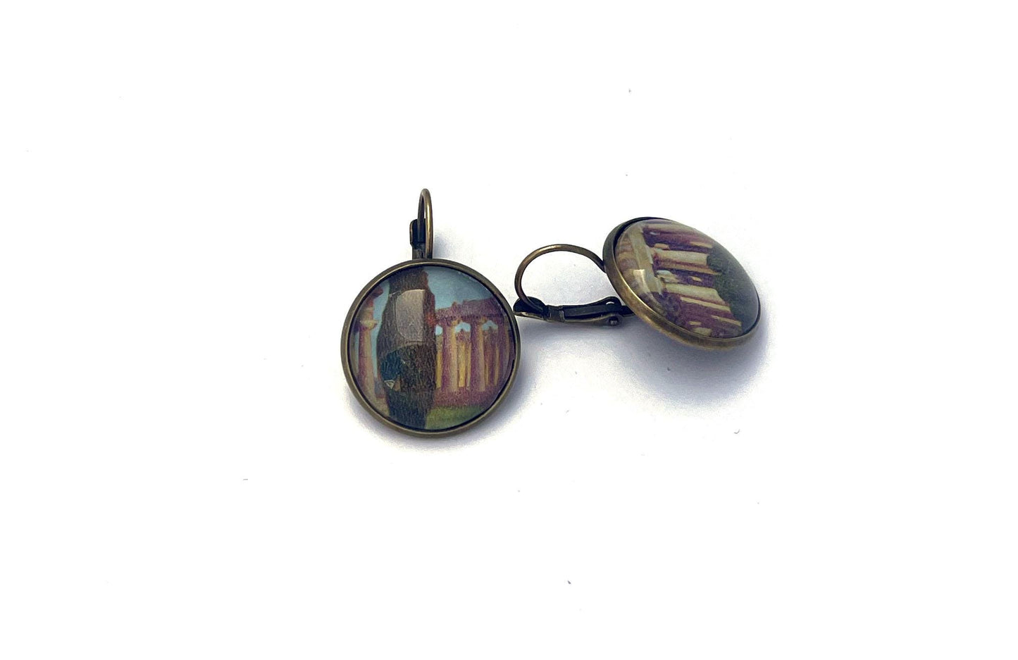 1978 Paestum - Italy Stamp - Postage stamp jewelry - Vintage Postage Stamp Earrings - French clip earrings in antique bronze finish
