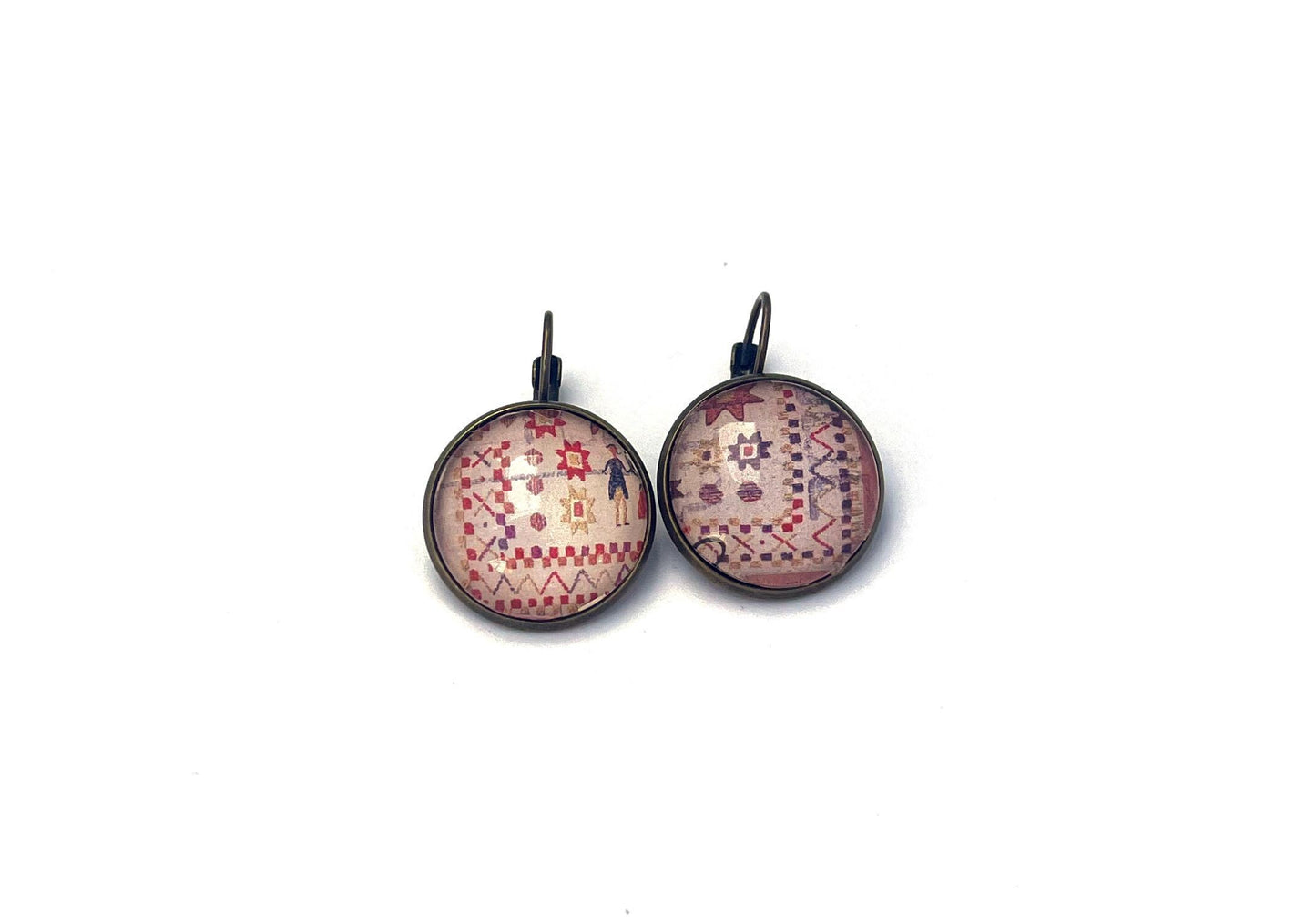 1993 Quilt - Canada Stamp - Postage stamp jewelry - Vintage Postage Stamp Earrings - French clip earrings in antique bronze finish