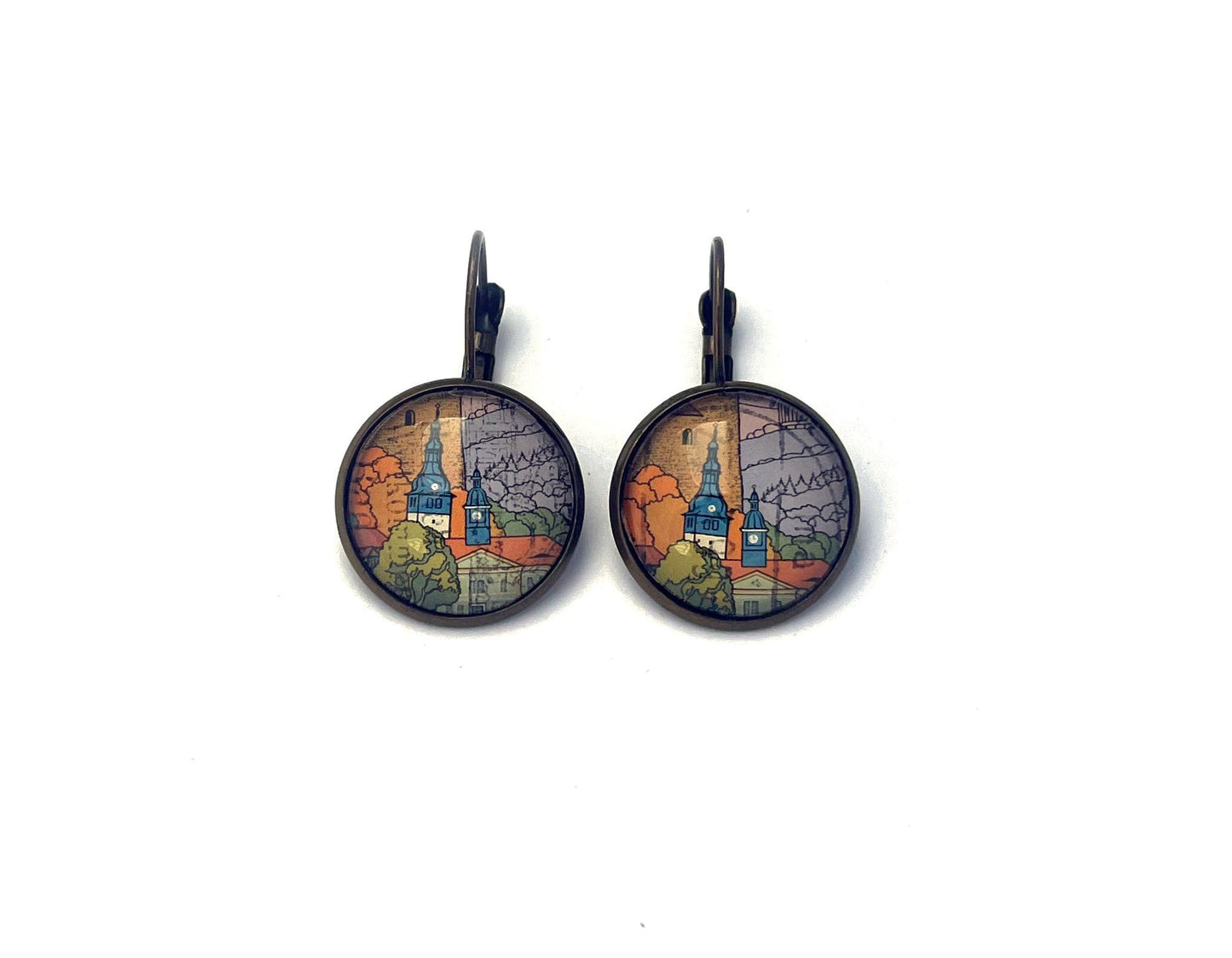 1998 Frankenhause - Germany Stamp - Postage stamp jewelry - Vintage Postage Stamp Earrings - French clip earrings in antique bronze finish