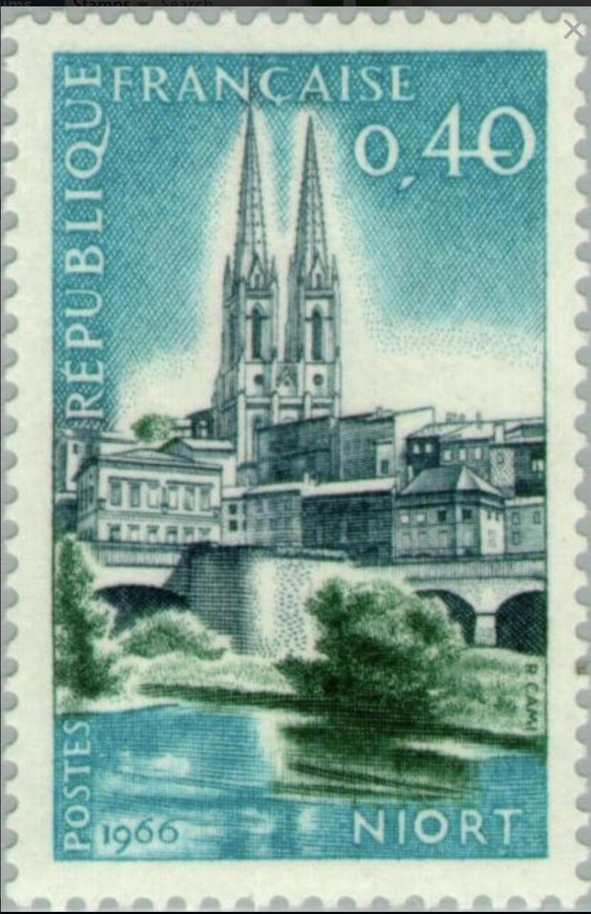 1966 Niort - France Stamp - United States Stamp - Postage stamp jewelry - Postage Stamp Necklace