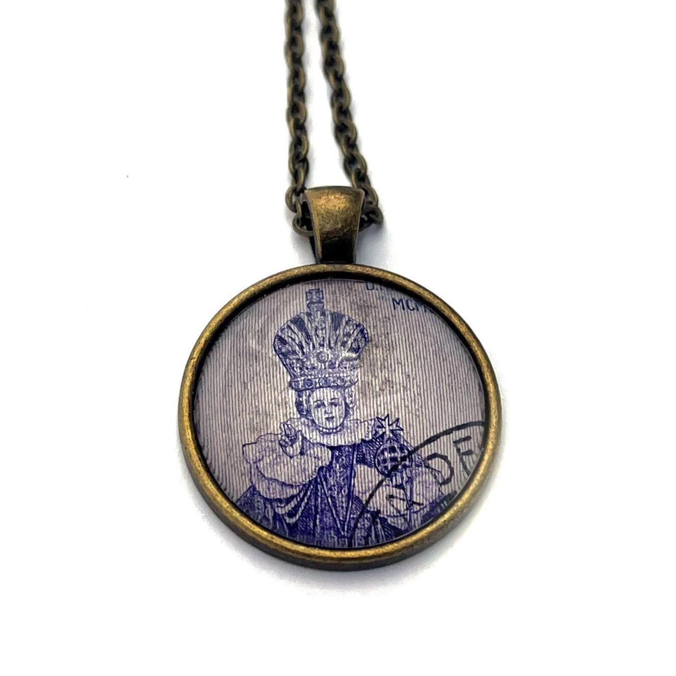 1968 Child of Prague - Vatican City Stamp - Postage Stamp Jewelry - Vintage Postage Stamp Necklace - Antique Bronze