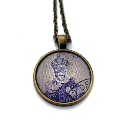1968 Child of Prague - Vatican City Stamp - Postage Stamp Jewelry - Vintage Postage Stamp Necklace - Antique Bronze