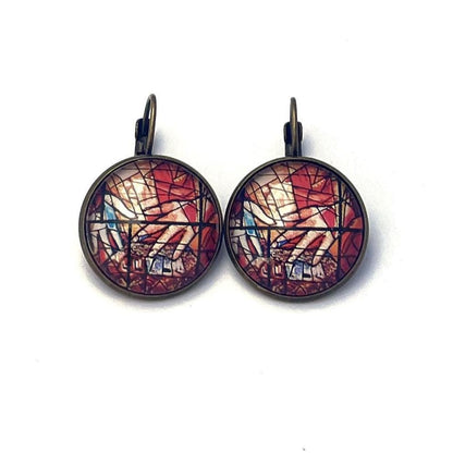 1973 Israel Stamp - Postage stamp jewelry - Postage Stamp Earrings - French clip earrings in antique bronze finish