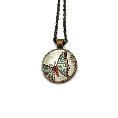1980 Spanish Moon Moth - France Stamp  - United States Stamp - Postage stamp jewelry - Postage Stamp Necklace