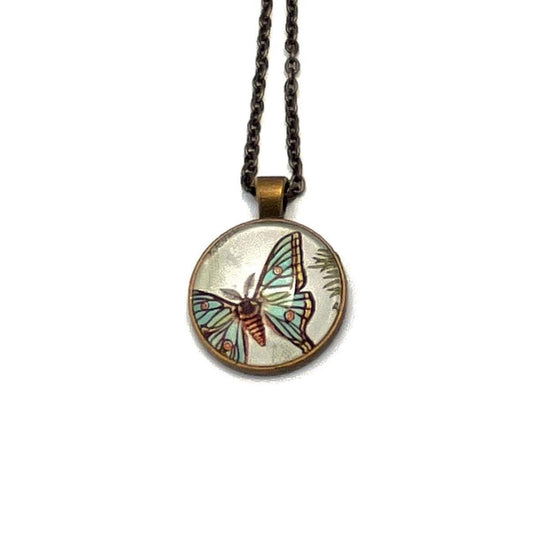 1980 Spanish Moon Moth - France Stamp  - United States Stamp - Postage stamp jewelry - Postage Stamp Necklace