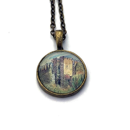 1980 Bosa Castle - Italy Stamp - Postage Stamp Jewelry - Vintage Postage Stamp Necklace - Antique Bronze Finish