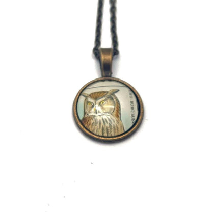 1984 Eurasian Eagle Owl - Hungary Postage Stamp Jewelry - Vintage Postage Stamp Necklace - Antique Bronze Finish