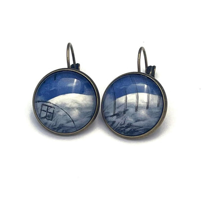 1988 Basho Matsuo Poem - Japan Postage Stamp Jewelry - Vintage Postage Stamp Earrings - French clip earrings in antique bronze finish