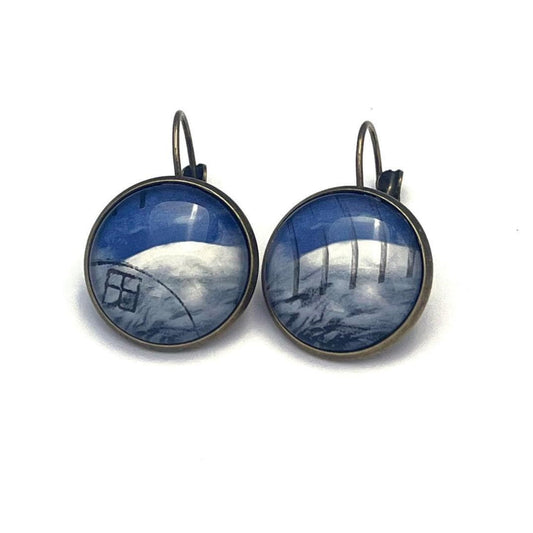 1988 Basho Matsuo Poem - Japan Postage Stamp Jewelry - Vintage Postage Stamp Earrings - French clip earrings in antique bronze finish