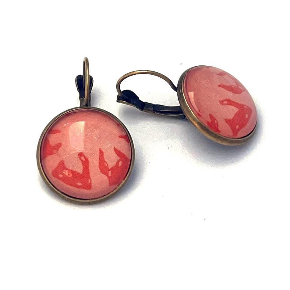 1979 Tomato - Mexico Stamp - Postage stamp jewelry - Vintage Postage Stamp Earrings - French clip earrings in antique bronze finish