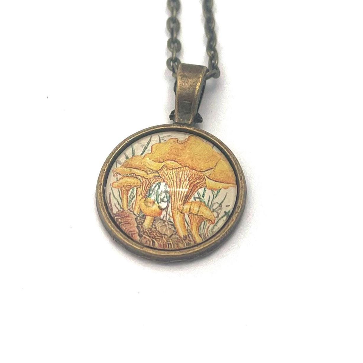 1989 Chanterelle - Norway Postage Stamp Jewelry - Vintage Postage Stamp Necklace - Antique Bronze Finish