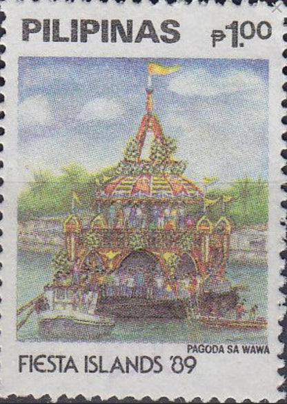 1989 Pagoda Sa Wawa - Philippines Stamp - Postage stamp jewelry - Postage Stamp Necklace
