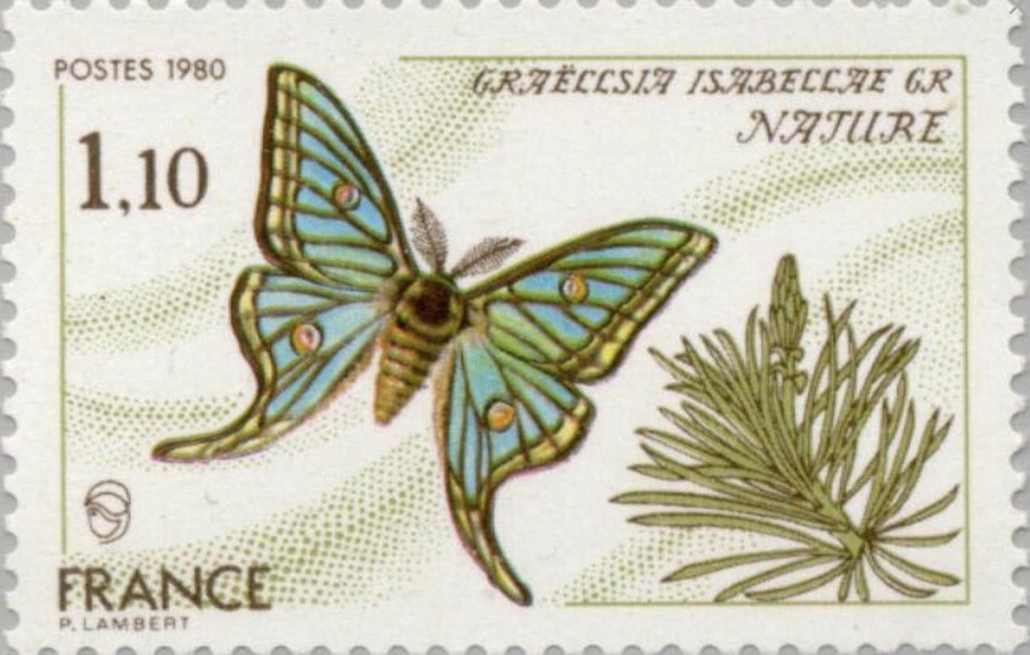 1980 Spanish Moon Moth - France Stamp  - United States Stamp - Postage stamp jewelry - Postage Stamp Necklace