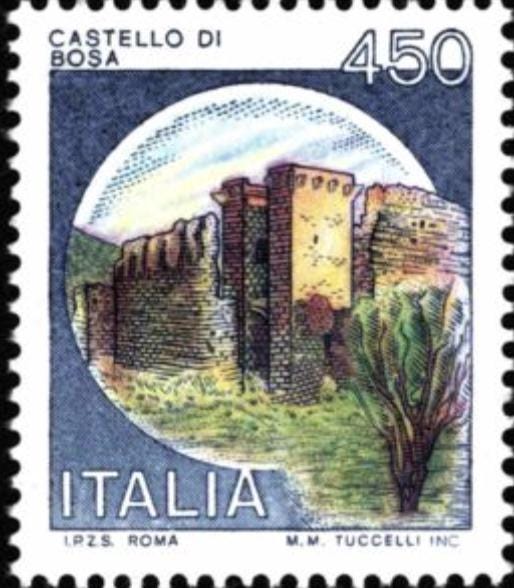 1980 Bosa Castle - Italy Stamp - Postage Stamp Jewelry - Vintage Postage Stamp Necklace - Antique Bronze Finish