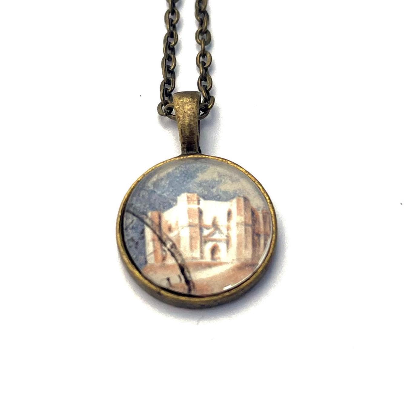 1980 Castel del Monte - Italy Stamp - Postage Stamp Jewelry - Vintage Postage Stamp Necklace - Antique Bronze Finish