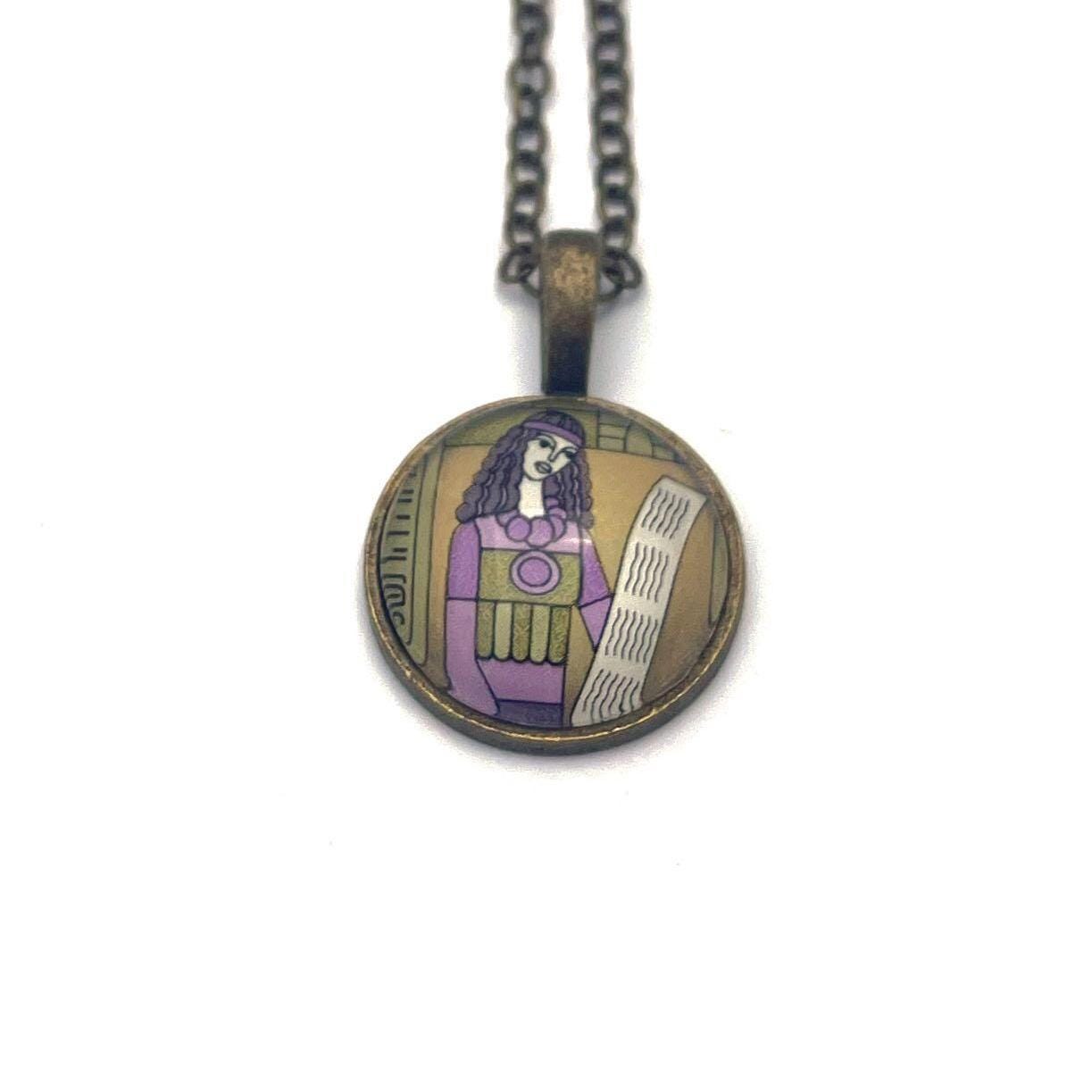 1984 Huldah - Israel Postage Stamp Jewelry - Vintage Postage Stamp Necklace - Antique Bronze Finish