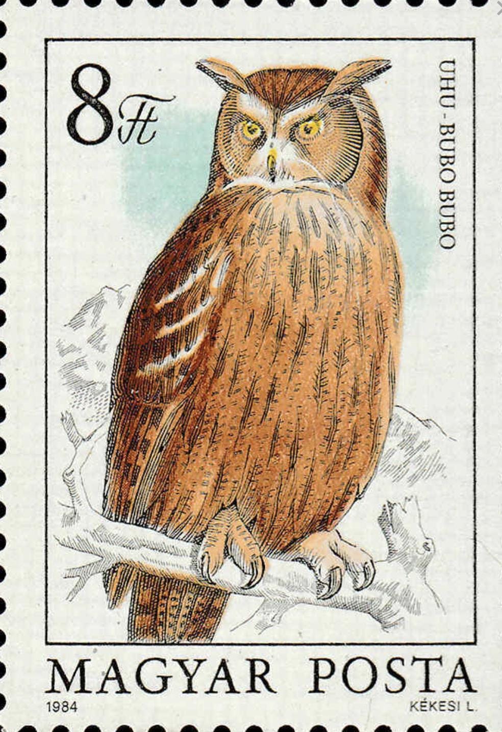 1984 Eurasian Eagle Owl - Hungary Postage Stamp Jewelry - Vintage Postage Stamp Necklace - Antique Bronze Finish