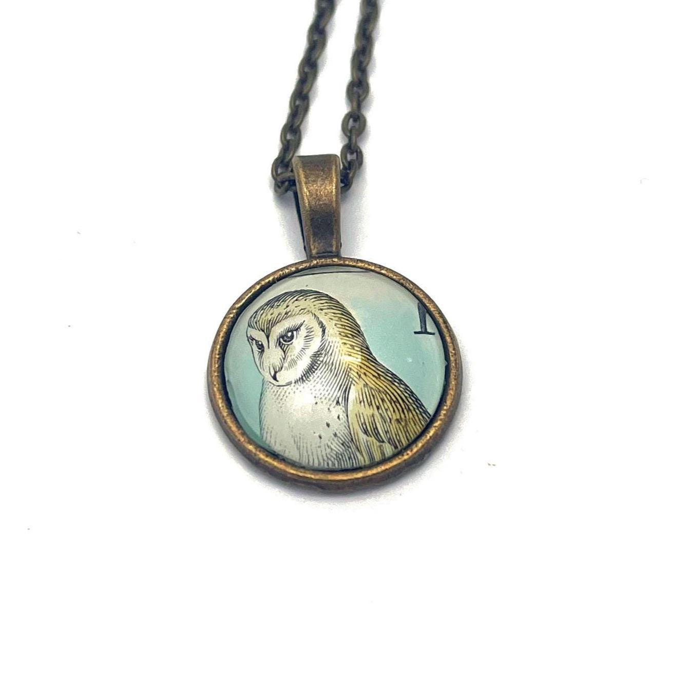 1984 Western Barn Owl - Hungary Postage Stamp Jewelry - Vintage Postage Stamp Necklace - Antique Bronze Finish
