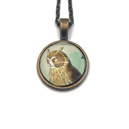 1984 Long-eared Owl - Hungary Postage Stamp Jewelry - Vintage Postage Stamp Necklace - Antique Bronze Finish