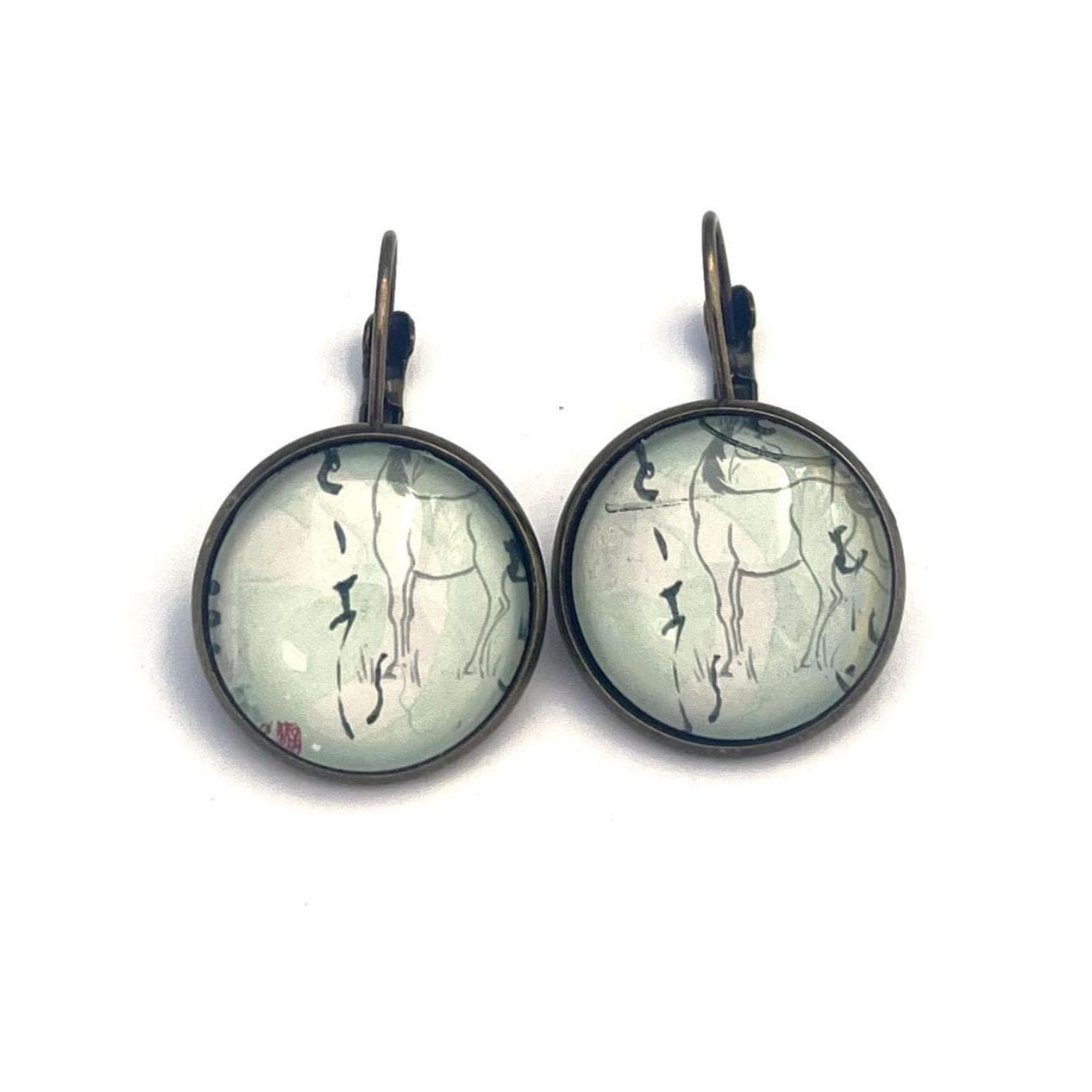 1987 Basho Matsuo Poem - Japan Postage Stamp Jewelry - Vintage Postage Stamp Earrings - French clip earrings in antique bronze finish