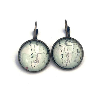 1987 Basho Matsuo Poem - Japan Postage Stamp Jewelry - Vintage Postage Stamp Earrings - French clip earrings in antique bronze finish