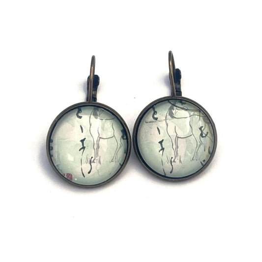 1987 Basho Matsuo Poem - Japan Postage Stamp Jewelry - Vintage Postage Stamp Earrings - French clip earrings in antique bronze finish