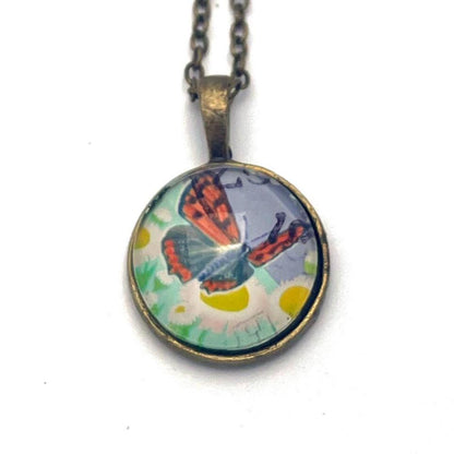 1997 Butterfly - Japan Postage Stamp Jewelry - Vintage Postage Stamp Necklace - Antique Bronze Finish