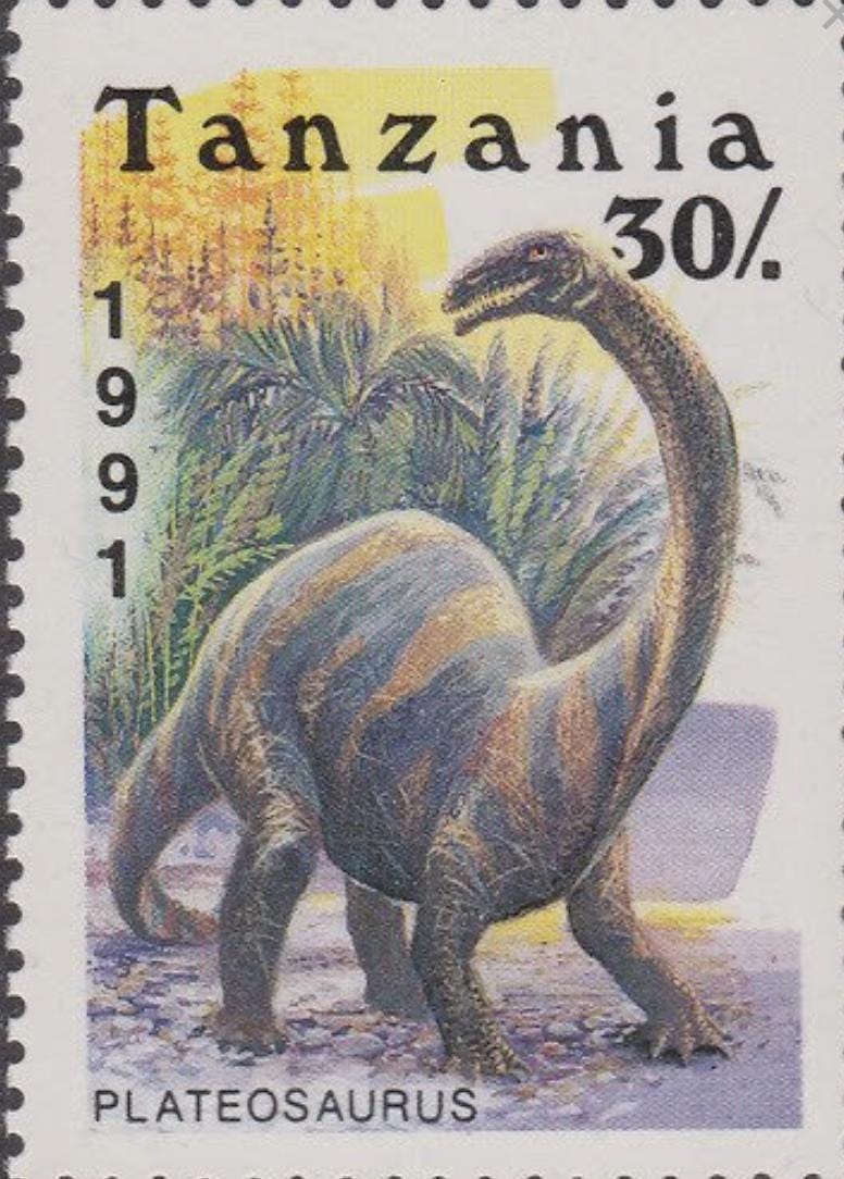 1991 Plateosaurus - Tanzania Postage Stamp Jewelry - Vintage Postage Stamp Necklace - Antique Bronze