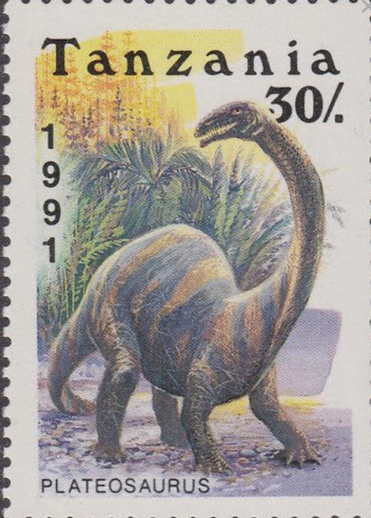 1991 Plateosaurus - Tanzania Postage Stamp Jewelry - Vintage Postage Stamp Necklace - Antique Bronze