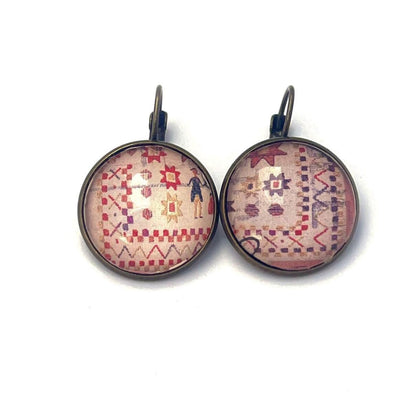 1993 Quilt - Canada Stamp - Postage stamp jewelry - Vintage Postage Stamp Earrings - French clip earrings in antique bronze finish