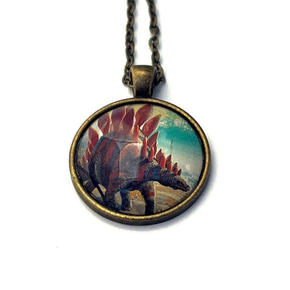 1991 Stegosaurus - Tanzania Postage Stamp Jewelry - Vintage Postage Stamp Necklace - Antique Bronze