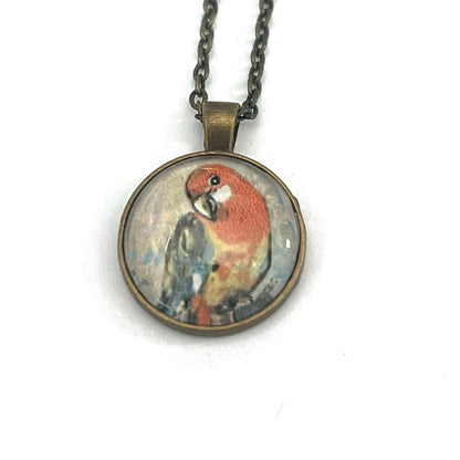 1999 Scarlet Macaw - Romania Stamp - Postage stamp jewelry - Postage Stamp Necklace