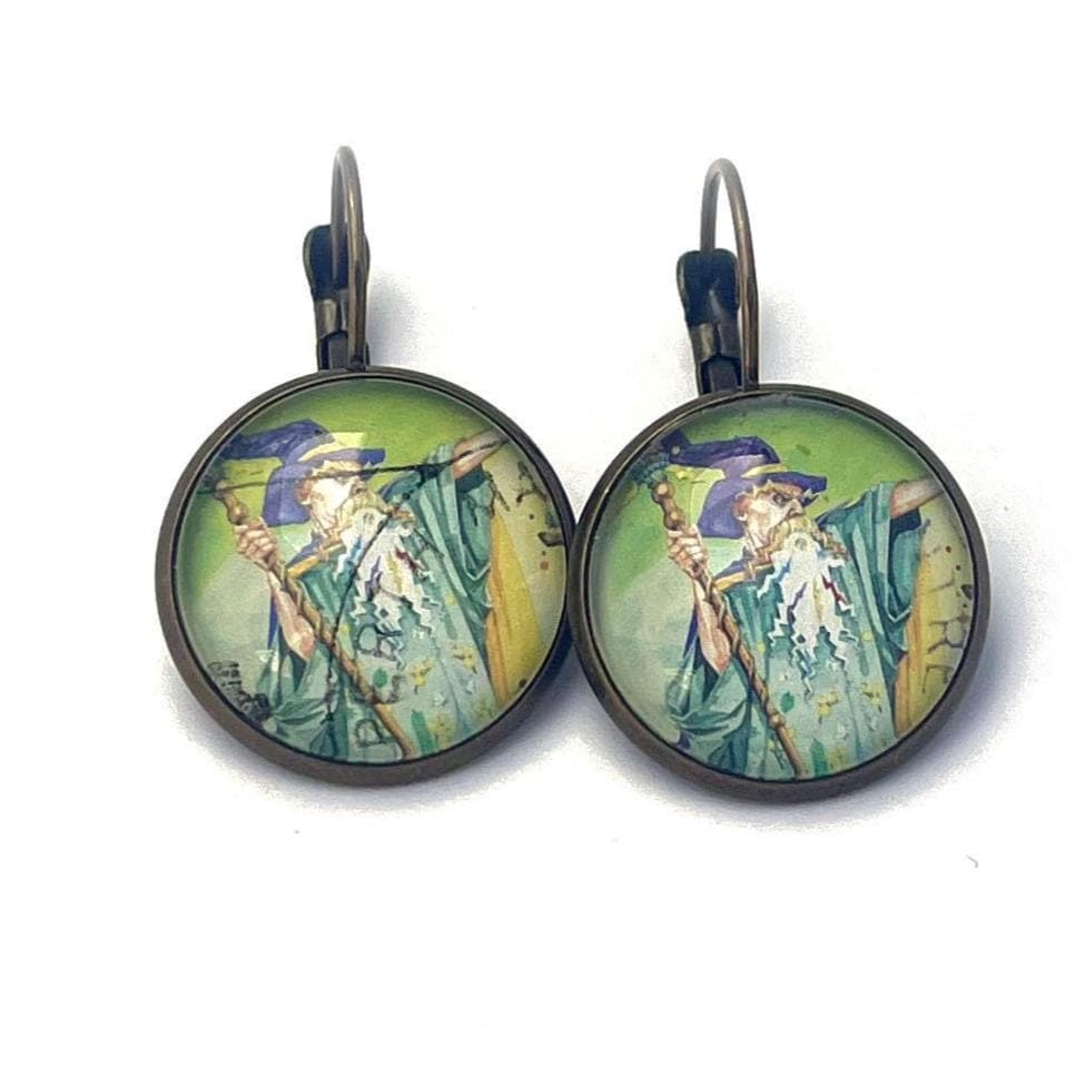 2002 Wizard - Australia Stamp - Postage stamp jewelry - Vintage Postage Stamp Earrings - French clip earrings in antique bronze finish