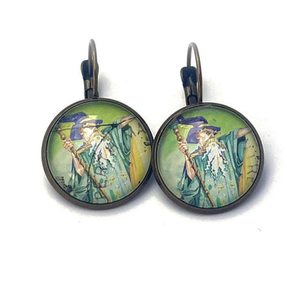 2002 Wizard - Australia Stamp - Postage stamp jewelry - Vintage Postage Stamp Earrings - French clip earrings in antique bronze finish