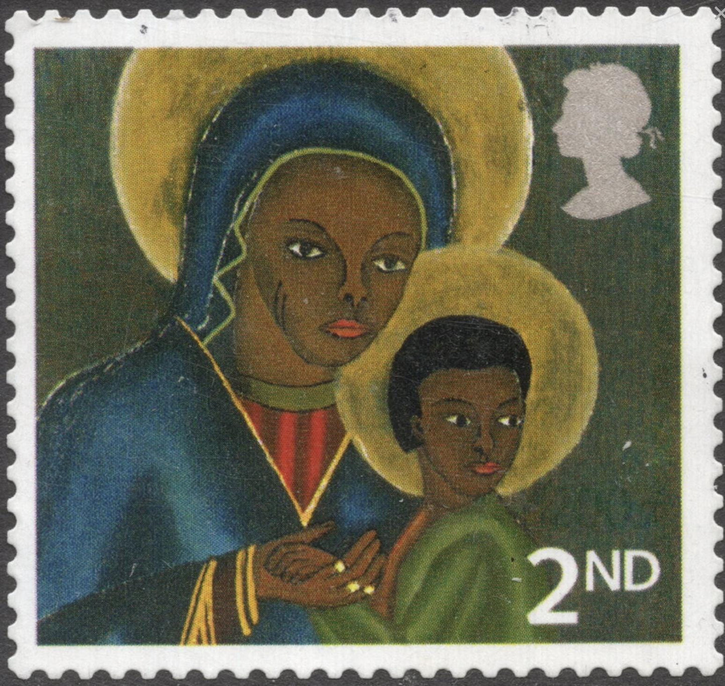 2005 Black Madonna and Child- United Kingdom Stamp - Postage Stamp Jewelry - Vintage Postage Stamp Necklace - Antique Bronze