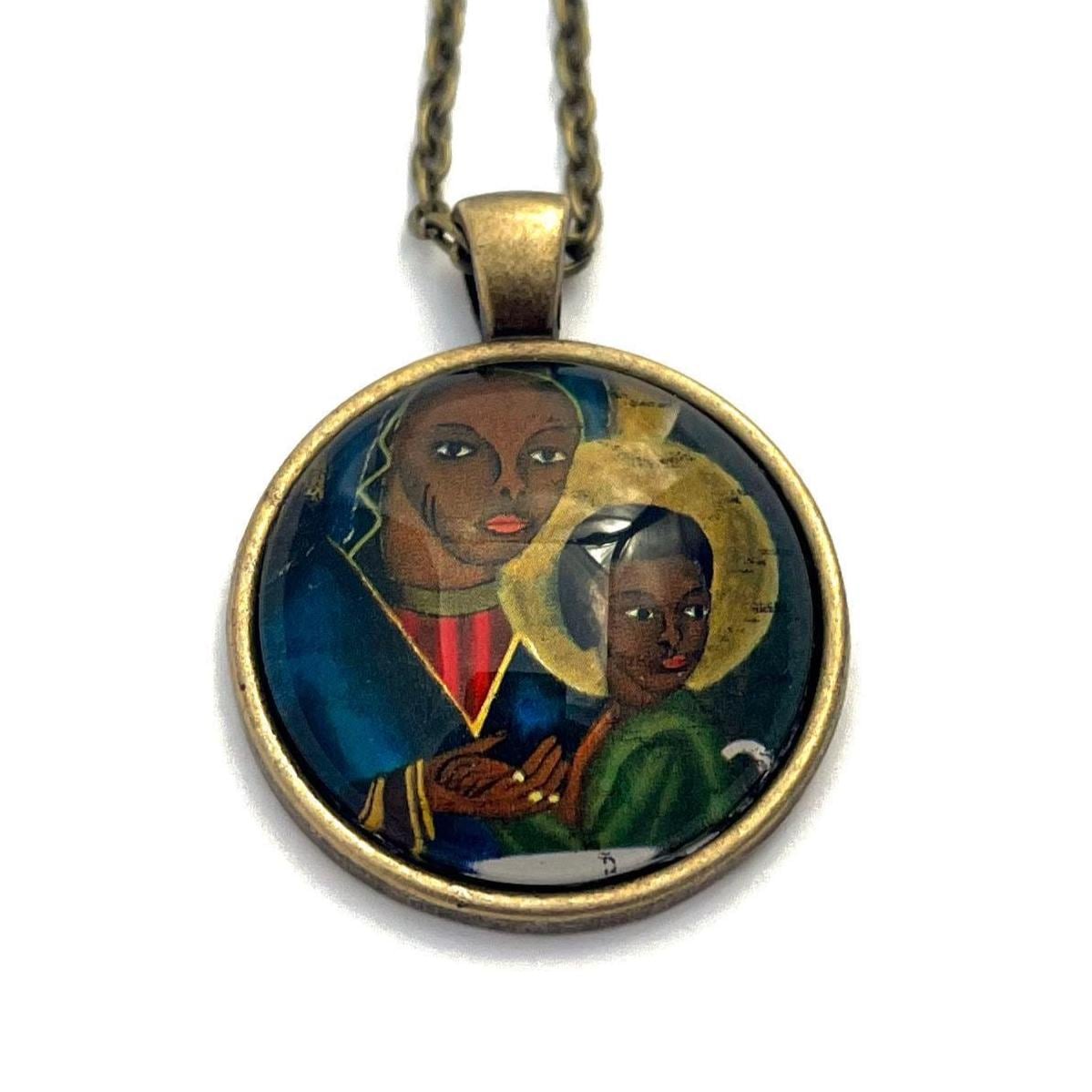 2005 Black Madonna and Child- United Kingdom Stamp - Postage Stamp Jewelry - Vintage Postage Stamp Necklace - Antique Bronze