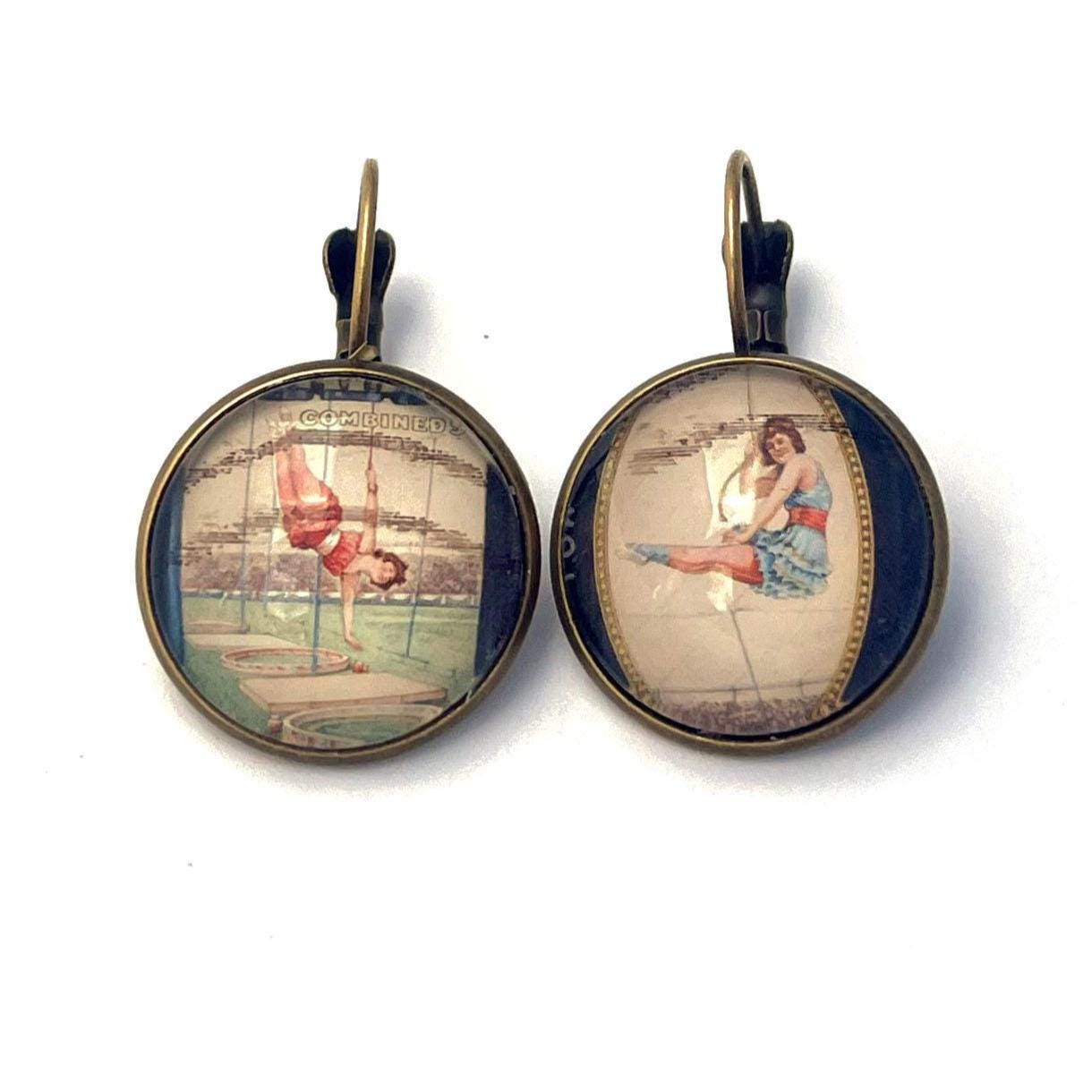 2014 Ringling Brothers - USA Stamp - Postage stamp jewelry - Vintage Postage Stamp Earrings - French clip earrings in antique bronze finish