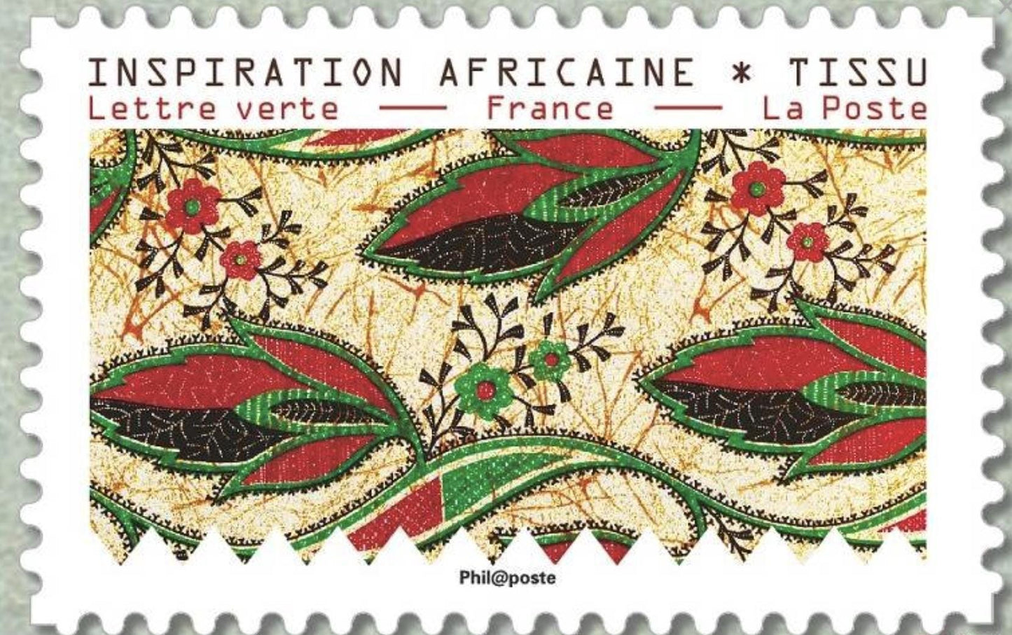 2019 African Textile - France Stamp - Postage Stamp Jewelry - Vintage Postage Stamp Necklace - Antique Bronze Finish