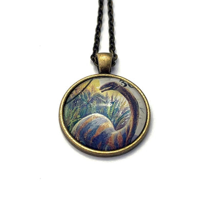 1991 Plateosaurus - Tanzania Postage Stamp Jewelry - Vintage Postage Stamp Necklace - Antique Bronze