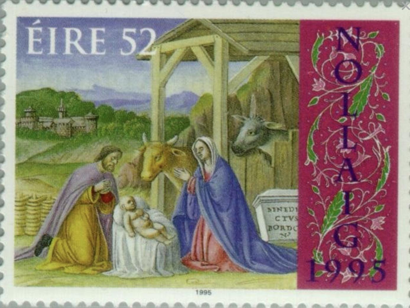 1995 Christmas - Ireland Stamp - Postage stamp jewelry - Postage Stamp Necklace