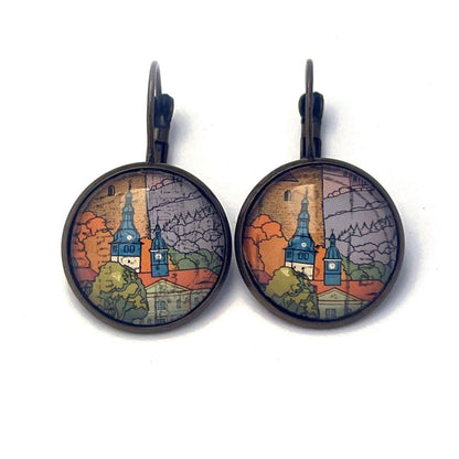 1998 Frankenhause - Germany Stamp - Postage stamp jewelry - Vintage Postage Stamp Earrings - French clip earrings in antique bronze finish