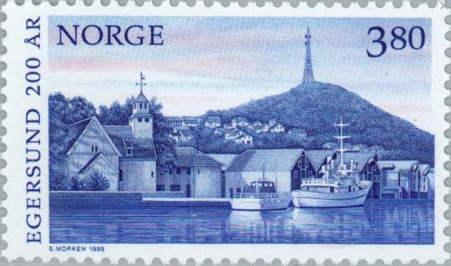 1998 Egersund - Norway Stamp - Postage Stamp Jewelry - Vintage Postage Stamp Necklace - Antique Bronze Finish