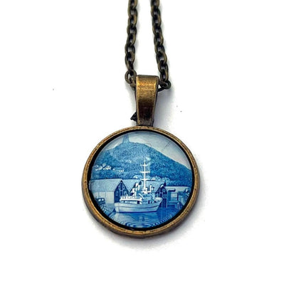 1998 Egersund - Norway Stamp - Postage Stamp Jewelry - Vintage Postage Stamp Necklace - Antique Bronze Finish