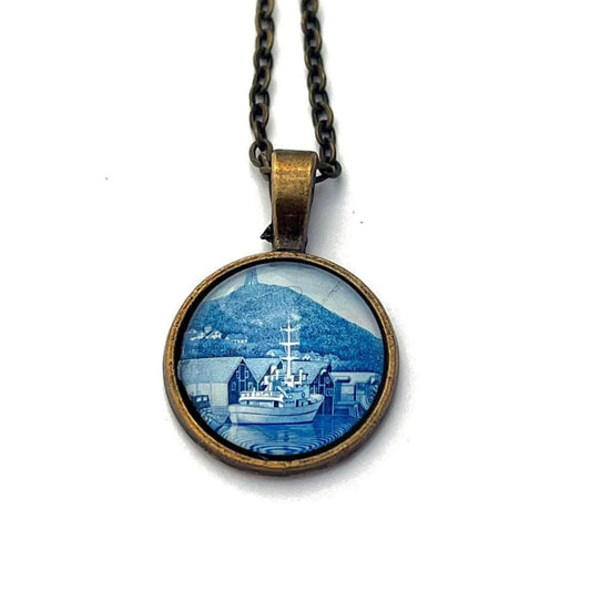 1998 Egersund - Norway Stamp - Postage Stamp Jewelry - Vintage Postage Stamp Necklace - Antique Bronze Finish