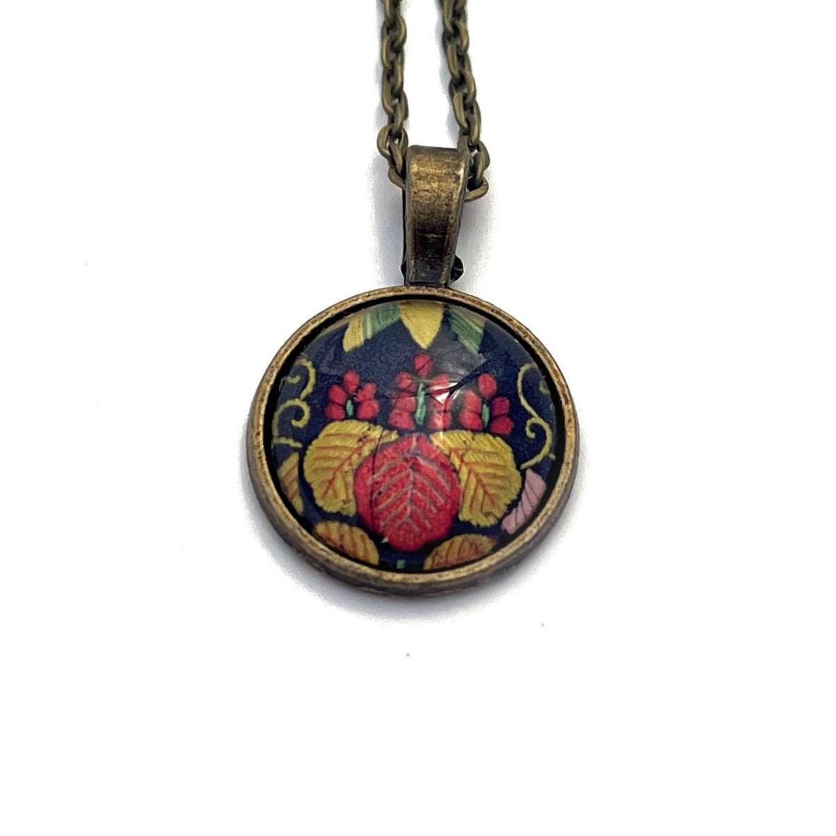 1999 Embroidery - Japan Stamp - Postage Stamp Jewelry - Vintage Postage Stamp Necklace - Antique Bronze Finish